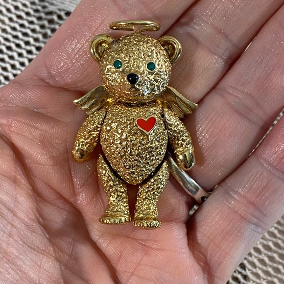 Batya Jewelry - Bayta Vintage 90s Angel Teddy Bear Brooch Pendant Convertible Jewelry Jointed
